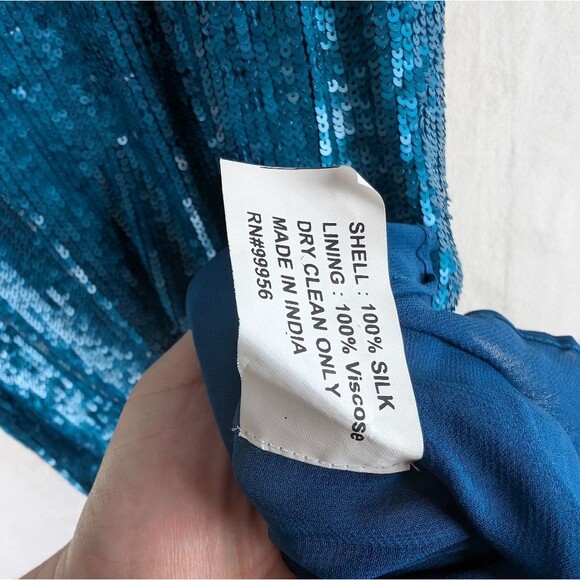 NWT Shoshanna dress sequin 100% silk teal blue mini NYE Holiday Sleeveless Sz 6 - Picture 5 of 7